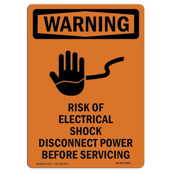 Safety Sign, OSHA WARNING, 24" Height, Rigid Plastic, Risk Of Electrical, Portrait